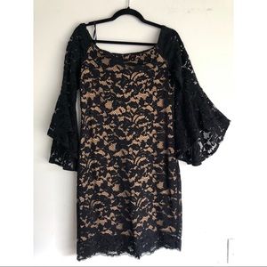 Karen Kane Lacey black dress with nude lining